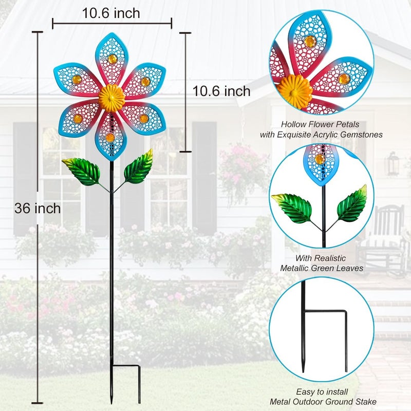 Senflame Metal Wind Spinners for Garden Decor - Outdoor Windmill Sculptures, Durable Yard Art ​Wind Spinners Metal Wind Spinner for Patio Lawn Ornament, Vibrant Red & Blue Garden Spinners Outdoor - Image 3